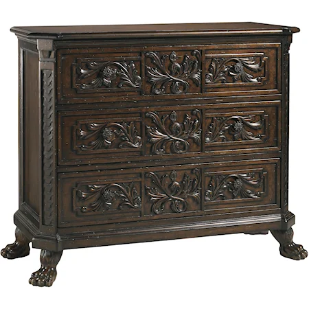 Armiston Three-Drawer Dressing Chest with Waterfall Pattern Down Canted Pilasters & Hand-Carved Lion's Paw Feet